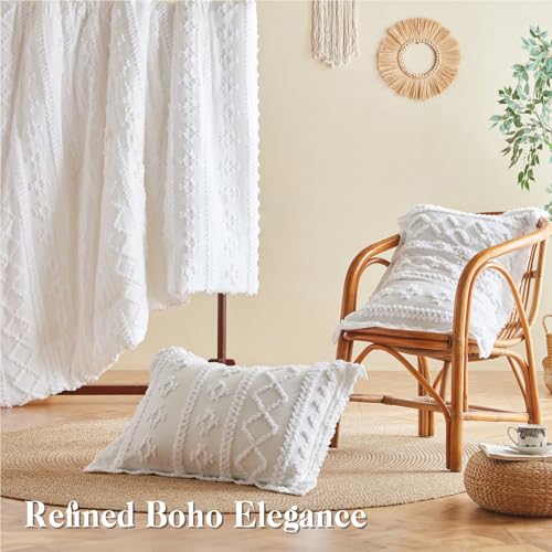 Image of MR&HM Full Size Bed Sheets and Comforter Set White, 7 Pieces Tufted Boho Beddding Sets, Farmhouse Style Bed in a Bag with 1 Comforter, 2 Pillow Shams, 2 Pillowcases, 1 Flat Sheet, 1 Fitted Sheet