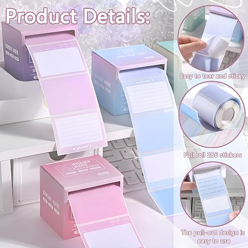 Image of WISHKEY Pull Out Sticky Notes Roll, 256 Sheets Sticky Notes, Sticky Pad for Study, Point It Marker Stationery Items, Self-Adhesive Memo Pad, Planners and Memo Sticker (Assorted, Pack of 1)