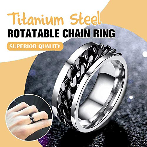 Byhoo Ring Beer Bottle Opener For Women Men, Stainless Steel Rotating Titanium Polished Opening Tool Cap Remover Best Metal Drinks Openers With Rotatable Inner Chain, Silver + Black, Size 10 (2 Pcs) #TOP1