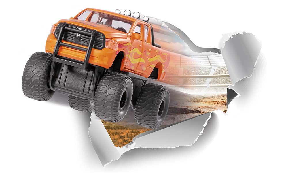 Siku 2358, Dodge RAM 1500 z oponami balonowymi, Zabawkowy samochód, 1:50, Metal,tworzywo sztuczne, Czarny,pomarańczowy, Wymienne koła, Otwierane drzwi, pokrywa silnika i klapa tylna