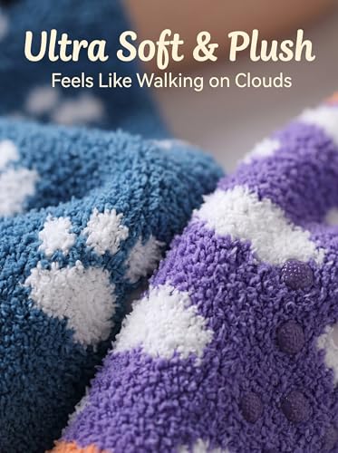 Image of Tipi Toe Womens Fuzzy Crew Socks with Anti Slip Grips Warm Cozy Fluffy Winter Slipper Socks Non Skid Home Socks for Women