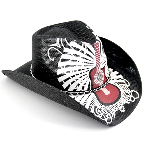 Image of Western Straw Cowboy Hats for Men & Women, Wide Shapeable Brim Cowgirl Sun Hat