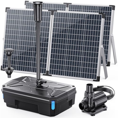 Image of Antfraer Solar Pond Filter & 1600GPH Pump Kit, 120W Foldable Solar Panel with 3-Stage Filtration, Dual Mode Fountain & Waterfall Pond Filter for Outdoor Ponds, Fish Ponds, Garden Water Features