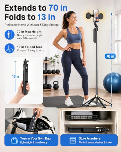 Image of UBeesize 70 inch Auto Face Tracking Phone Tripod for iPhone & Camera with Light