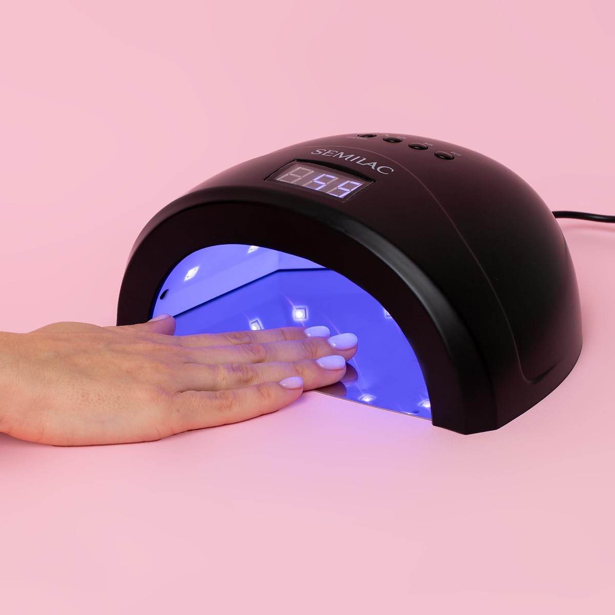 Semilac Lámpara UV LED 24 W/48 W All Black – Lámpara de uñas con LED dual, temporizador, sensor de movimiento y modo de bajo calor