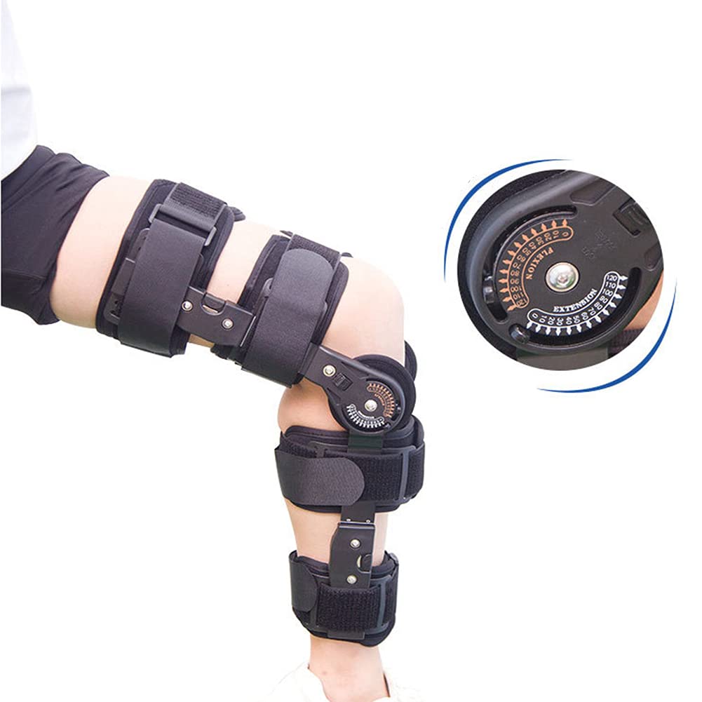 Tutore per Ginocchio Incernierato Rom Regolabile Ortesi di Supporto per Ginocchio Post-Operatorio Immobilizzatore Benda per Distorsioni Fissazione per Emiplegia Post-Operatoria, R,Black