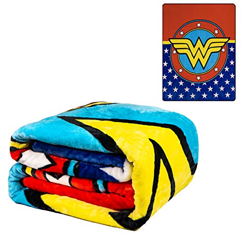JPI Flannel Fleece Plush Blanket - Wonder Woman Logo - Queen Bed 79"x