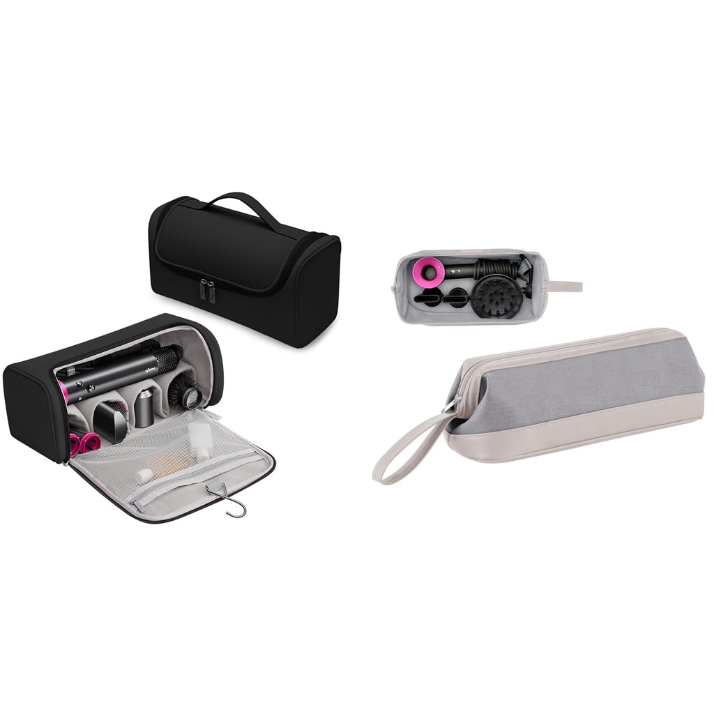 MAYCREATE® Travel Storage Bag & Nylon Case for Dyson Airwrap/Shark Flexstyle, Portable Organizer for Styler, Attachments & Hair Dryer, with Hanging Hook, Black (Bag Only)-image-7