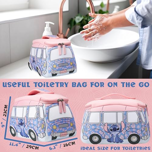 Image of Get Trend Disney Stitch Toiletry Bag, Travel Essentials, Girls Makeup Bag Cruise Essentials, Travel Accessories, Gifts for Women, Teens (Blue Stitch)