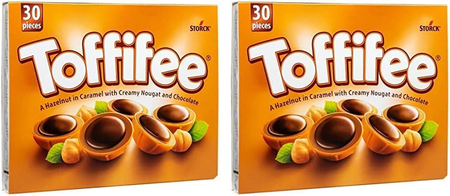 Toffifee Chewy Nougat Caramel Cups With Hazelnut & Smooth Chocolate Treats, Sweet and Nutty Caramel Perfection, 30 Pieces (Pack of 2)