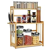 Bambus Gewürzregal Küchenregal mit 3 Etagen Gewürzständer, Küchen-Organizer Hochwertiger Gewürzständer/Kräuter-Regal im Setfür Küche Schreibtisch Organizer für Badezimmer