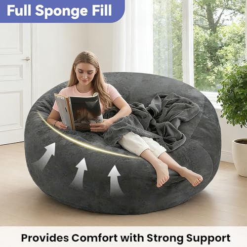 Image of 4FT，Bean Bag Chairs for Adults，Bean Bag with Filler Included，Memory Foam Chair，Soft Flannel Washable Cover, Ideal Reading Chair for Bedroom and Dormitory. (Dark Gray, 4 Foot)