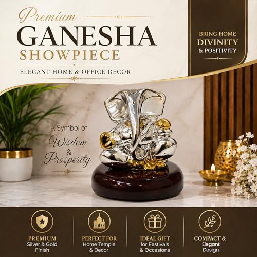 Image of Rousrie 24K Gold and 999 Pure Silver Plated Ganesha Idol, Two-Tone, 2 Inch, for Pooja Room and Mandir, Vastu Home Decor