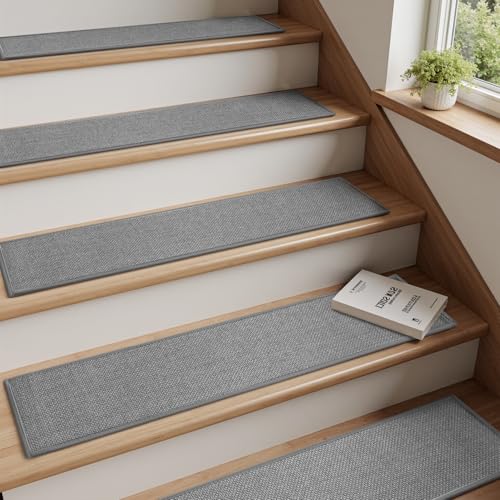 PADOOR Non Slip Stair-Treads Indoor 15PCS, Stair Treads for Wooden Steps Rubber Backing, Carpet Stair Treads Residue Free, Stair Runner Durable Stair Rugs for Kids and Dogs 8"x30" Grey Grey