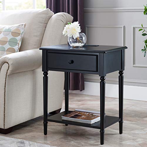 Image of Leick Home Coastal Nightstand Side Table, 24 inch, Swan Black
