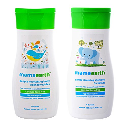 Image of Mamaearth Moisturizing Bathing Soap Bar for Babies - Pack of 4 & Pack of 2, Gentle Cleansing Baby Shampoo -200ml with Mamaearth Deeply Nourishing Baby wash-200ml-Age Group (0-5 Yrs)