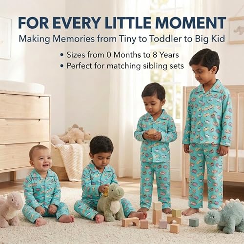 Image of The Mom Store Kids Cotton Night Suit for Boys and Girls | Breathable Night Dress for Kids Boys and Girls | Printed Nightsuit Pajama Set | Comfortable All-Season Sleepwear for Daily Use | Combo Set