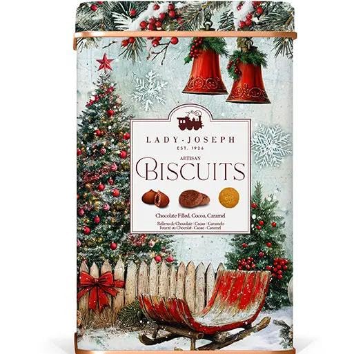 Lady Joseph | Surtido de Galletas de Lata de Metal Navidad | 300 g - Rellenos de Chocolate, Galletas de Cacao, Galletas de Caramelo | Edición de Regalo Artesanal