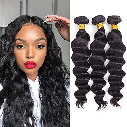 Brazilian Virgin Hair Loose Wave 3 Bundles (16 18 20, 300g) Virgin Brazilian Remy Loose Deep Wave Human Hair Weave Bundles 100% Real Unprocessed Virgin Remy Human Hair Weft Natural Color