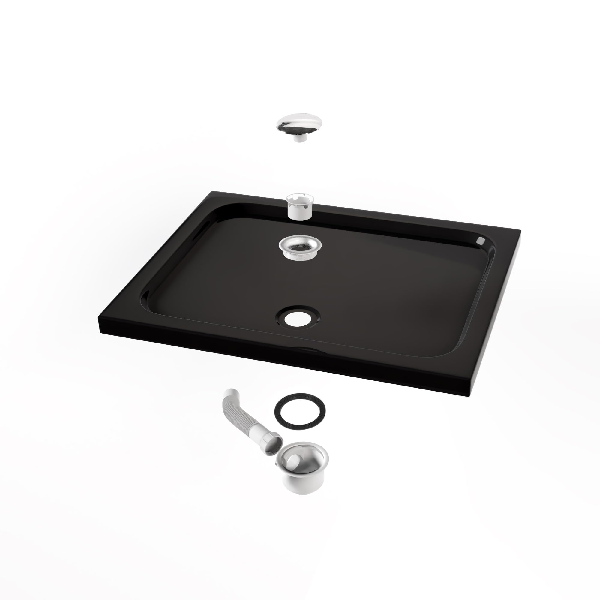 Duschwanne SHIMMER 95x95 cm – Flache Duschtasse aus hochwertigem Sanitäracryl in Schwarz, inkl. Ablaufgarnitur (Siphon) mit Geruchsverschluss, extra stabil & pflegeleicht