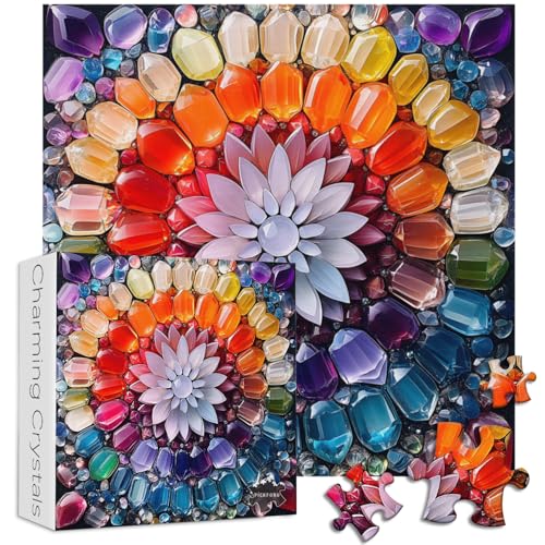 PICKFORU Crystal Puzzles for Adults 1000 Pieces, Gem Art 1000 Piece Puzzle Crystal Art, Colorful Challenging Rainbow Jigsaw Puzzles as Home Decor
