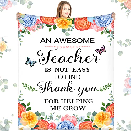 Teacher Appreciation Gift Teacher Throw Blanket for Women 60x50 Soft Thank You Flannel Blanket Gift for Graduation End of The Year Retirement Birthday Party Favor from Student(Floral)