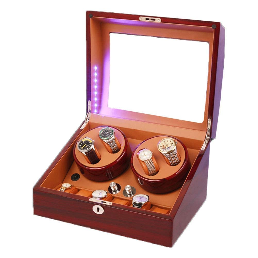 MYUYEE Watch Winder Watch Winder For Automatic Watches,4 Slot Automatic Watch Winder Case, Mechanical Wristwatch Winder Box Display Storage Box Motor Box Shaker Machine,Led Disp
