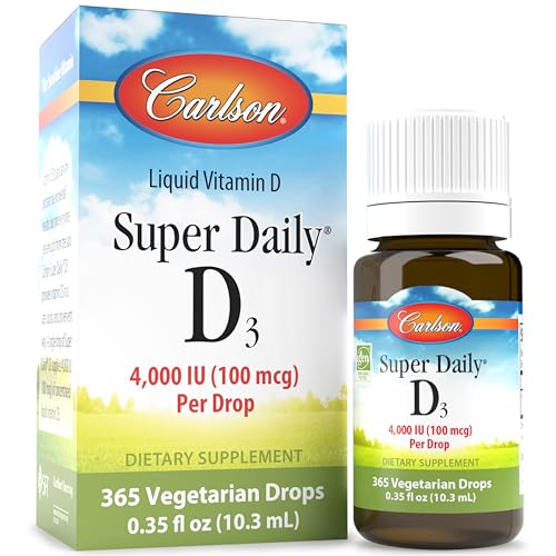 Carlson – Super Daily D3 4,000 IU (100 mcg) per Drop, Vitamin D Drop, Liquid Vitamin D3, 1-Year Supply, Unflavored, 365 Drops (10.3 mL)