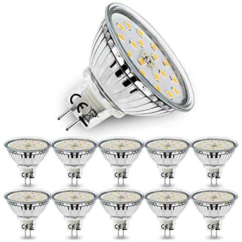 Confezione Da 10 Lampadine LED MR16 GU5.3 12V, Bianco Naturale 4500K, 5W Equivalente A Lampadina Alogena 45W, Spot LED MR16 Luminoso 480LM, Angolo Di Emissione 120° Ø50x45mm, Non Dimmerabile