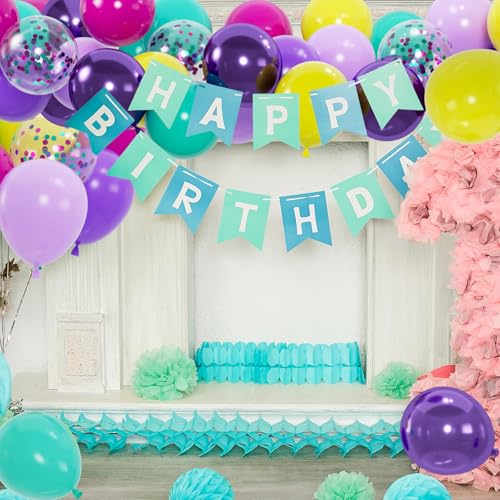 Image of 100pcs Pink Blue Purple Balloons Kit - 12 inch Metallic Pastel Teal Hot Pink Confetti Balloons for Birthdays, Baby Showers, Weddings, Mermaid & Unicorn, 90s, Dollhouse Decorations (2 Ribbons)