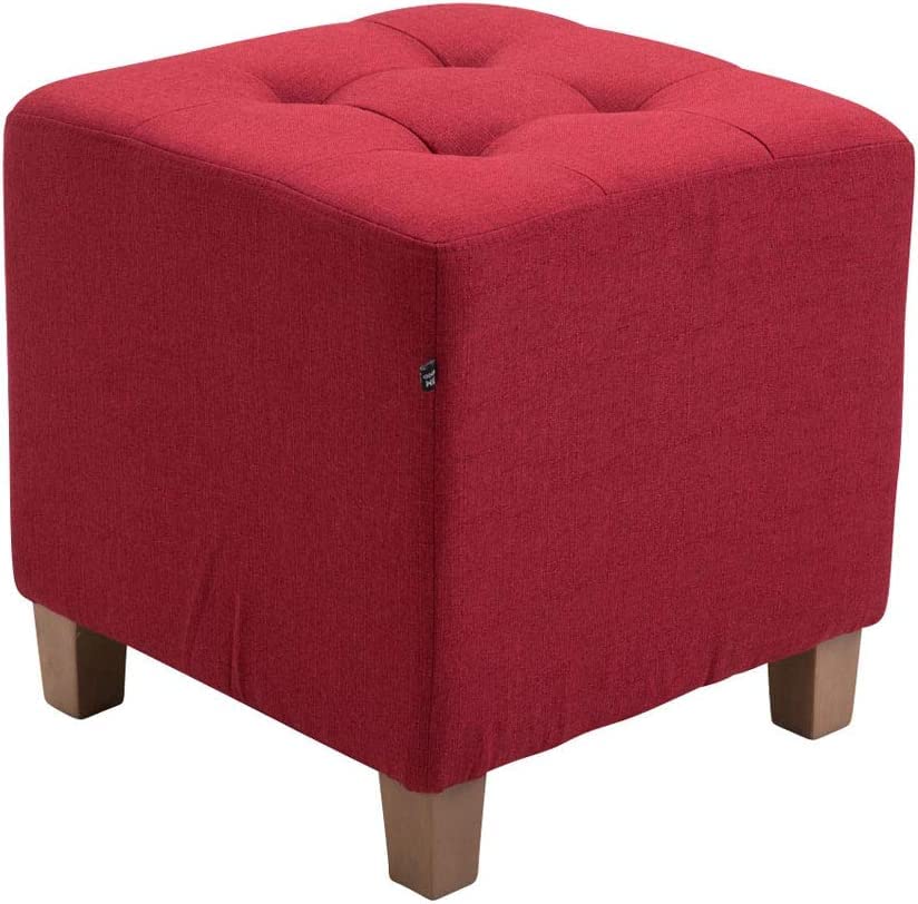 Image of Pouffes Bench Seating Stool for Living Room Office Patio Kitchen Bench Puffy Wooden Mudda Ottoman Stools Set of 2 Footrest Stool Pouf.(Red)