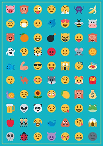 Poster émotes emojis mélangées bleu taille A2 pour décoration murale