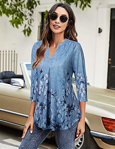 Gaharu Dames blouse 3/4 mouw elegante V-hals tuniek shirt top vloeiend los longshirt tops - Image 3