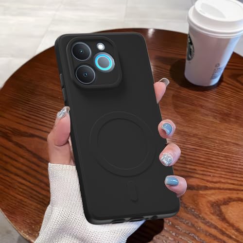 Image of Outlouders Back Cover for Realme P4 Lite 4G Soft Matte Silicone Cover with Slim Fit | Mag-Safe Logo (Not Mag-Safe Compatible) | Shockproof | Camera Protection Bumper Case (Black)