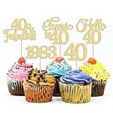 Gyufise 30Pcs 40th Birthday Cupcake Toppers 40 Fabulous Cupcake Picks Cheers to 40 1983 Cake Decorations for Happy 40th Birthday Wedding Anniversary Party Decoration Supplies Gold