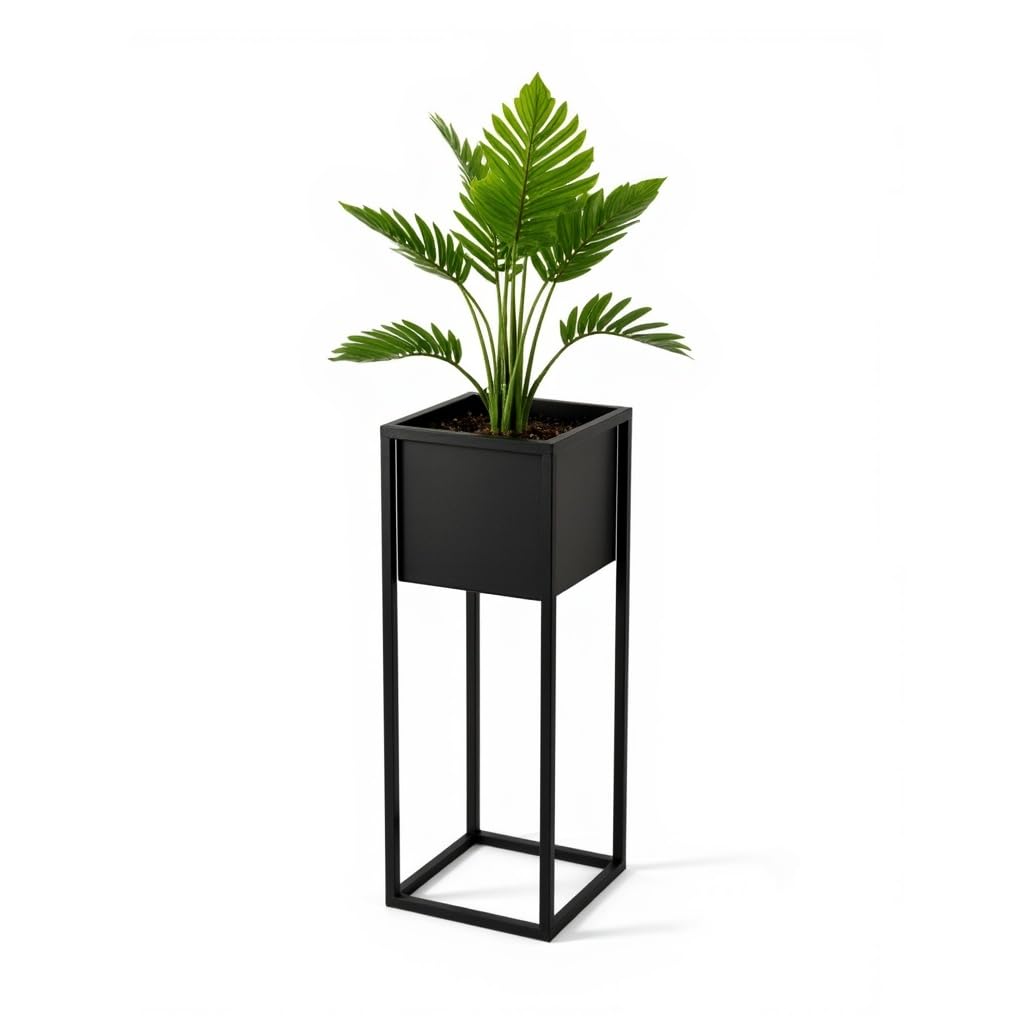 Supporto per piante in metallo Nero Reno - 21x21x50cm - Supporto decorativo per fiori da interno - Tavolino - Portapiante - Accessorio per il soggiorno