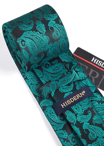 Image of HISDERN Ties for Men Paisley Floral Mens Ties and Pocket Square Cufflinks Set Classic Business Necktie Handkerchief