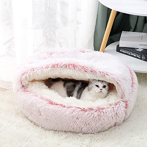 Fluffy Cat Cave Bed Tent Kitten Bed Faux Fur Pet Bed Plush Donut Round Burrowing Cave Hooded Cat Bed Washable Non Slip Self Warming Indoor Sleeping Bed,S-40Cm,Green #TOP5