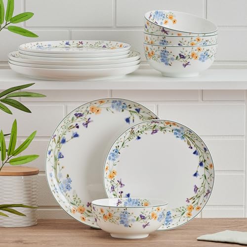 Mikasa 5315370 Quinn Lightweight Bone China 12 Piece Dinnerware Plate Bowl Set thumb #3
