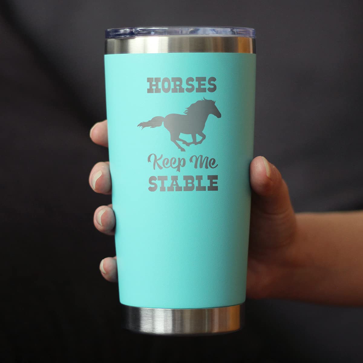 Bevvee Horses Keep Me Stable - Izolowany kubek do kawy z przesuwaną pokrywką - Kubek izolowany ze stali nierdzewnej - Prezenty do kawy z motywem konia - Turkusowy