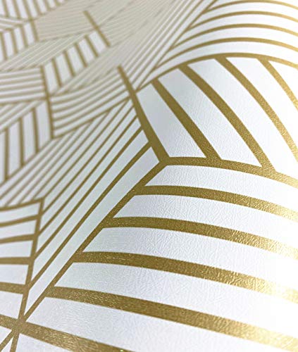 Meboem champagnekleurige, goud gestreepte zelfklevend behangpapier, zeshoekig, gouden strepen, zelfklevend papier… - Image 4