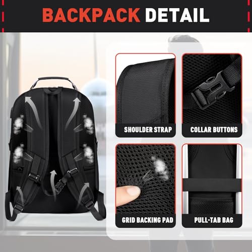 Z-MGKISS 55L Extra Large Travel Backpack, 18.4 Inch Laptop Backpack for Men, Water Resistant, TSA Flight Approved, Business Work Bag with USB Charging Port, Black4