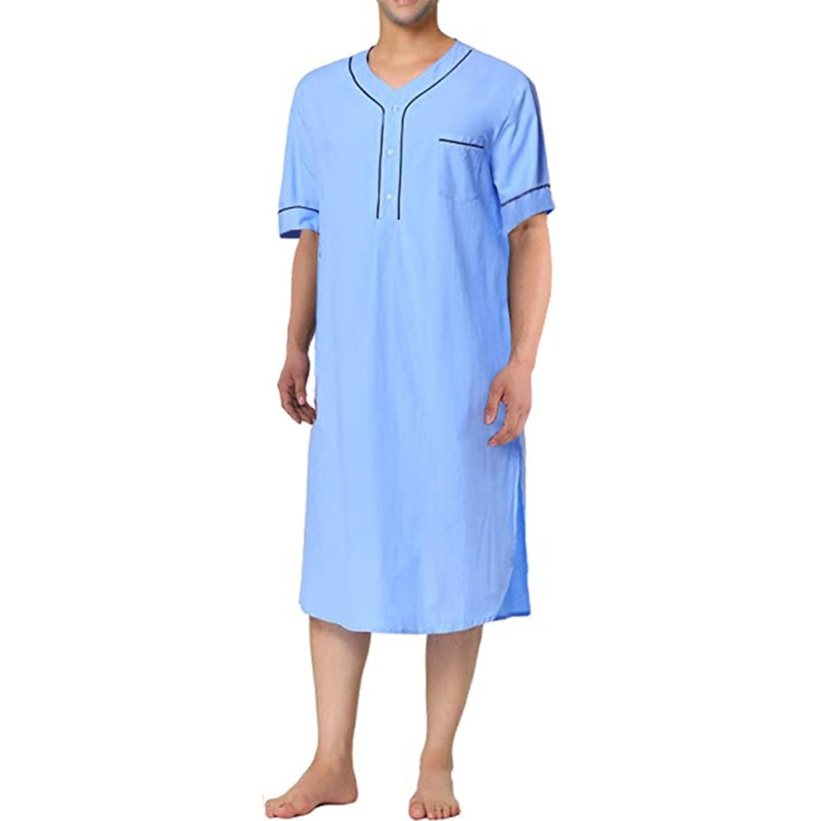 Pgpbvlvghm Men's Pink Blue Nightshirt Short Sleeve Cotton Nightgown Loose Comfy Sleep Shirt Soft Nightgown Housecoat(,L)