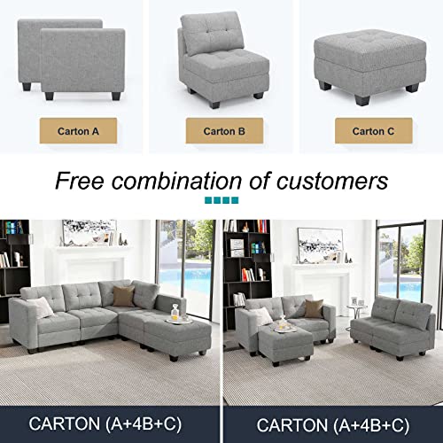 Belffin Convertible Modular Sectional Sofa Couch With Storage Seat L Shaped 4-Seat Sofa Couch With Reversible Chaise Modular Sectional Fabric Light Grey #TOP6