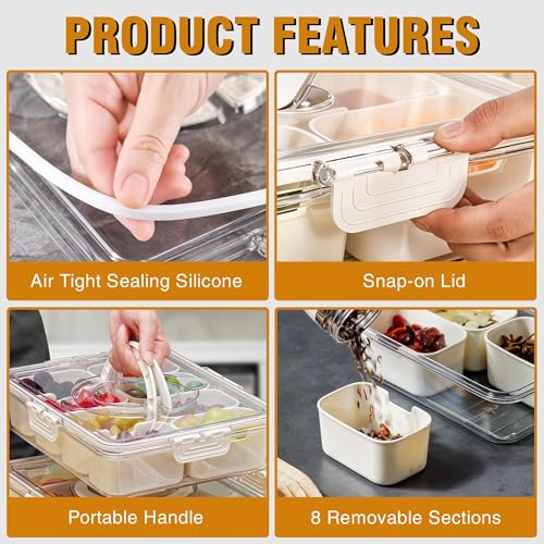 Veftsvy Snackbox mit Fächern, Snackschale mit Deckel und Griff, Spülmaschinengeeignet Snackbox, mit 8 Fächern Snackboxs für Obst, Snacks, Süßigkeiten, Picnic, Partys