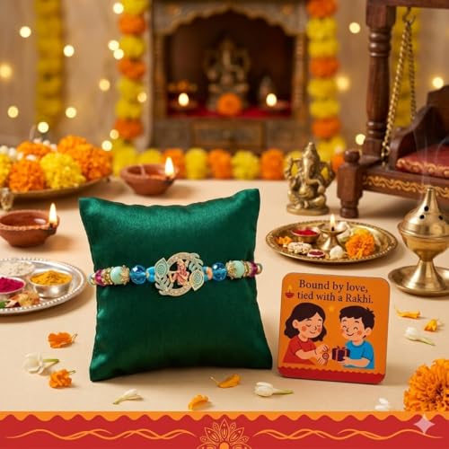 Image of SAUDEEP INDIA Decorative Fridge Magnet for Refrigerator Decor | Rakhi for Brother | Raksha Bandhan Gift Combo Set | Cotton Thread Rakhi for Bhai Bhaiya | Festive Home Decor Item(Krishna)