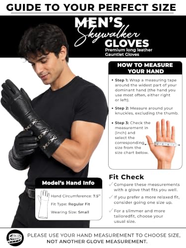 Image of URBAN BUCK Real Sheepskin Leather Sky Gauntlet Costume Glove - Regular Fit Long Arm Cuff Mens Unlined Cosplay Gloves