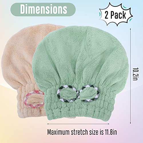 2Pcs Microfiber Hair Drying Cap,Hair Towel Cap,Fast Coral Velvet Hair Drying Towel With Bow-Knot,Quick Dry Fast Drying Hair Caps For Women,Soft Absorbent Cap For Wet Hair Long Thick Hair(Khaki+Green) #TOP1