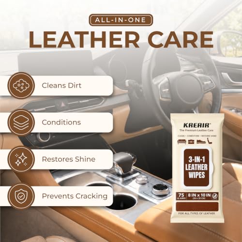 Kreair 3in1 Leather Wipes 75 Count