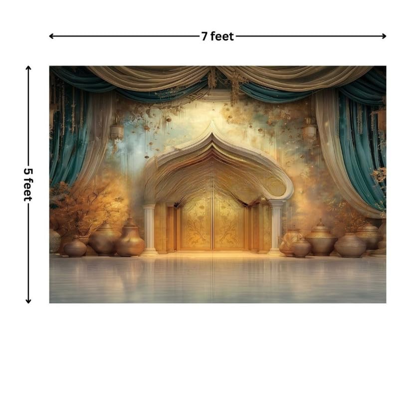 Image of Royal Gold Event Backdrop with Elegant Drapes - Luxury Party Decoration and Photo Background Setup